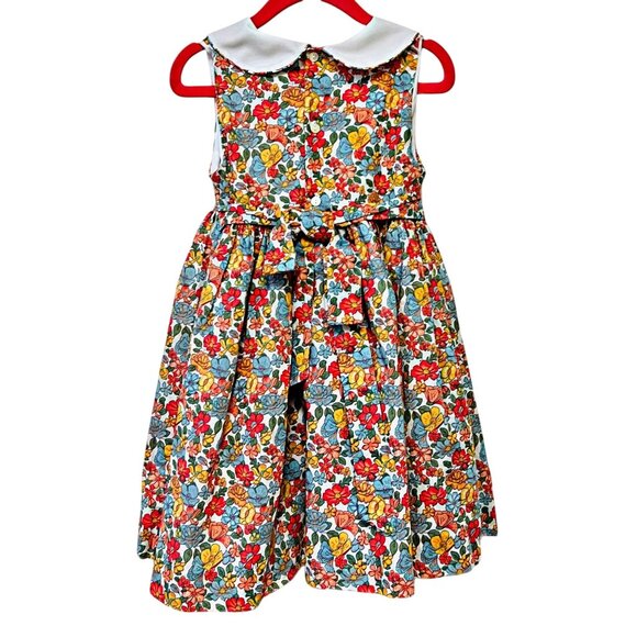 Korango Australia Vintage Floral Classic Smocked Dress Sleeveless Peter Pan Neck - Picture 2 of 10